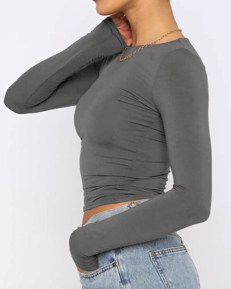 Ladies Solid Color Long Sleeves Basic Tee ESSU - SWEETKAMA