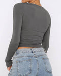 Ladies Solid Color Long Sleeves Basic Tee ESSU - SWEETKAMA