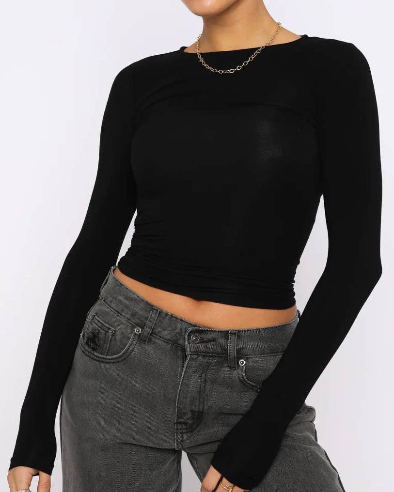 Ladies Solid Color Long Sleeves Basic Tee ESSU - SWEETKAMA