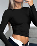 Ladies Solid Color Long Sleeves Basic Tee ESSU - SWEETKAMA