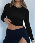 Ladies Solid Color Long Sleeves Basic Tee ESSU - SWEETKAMA