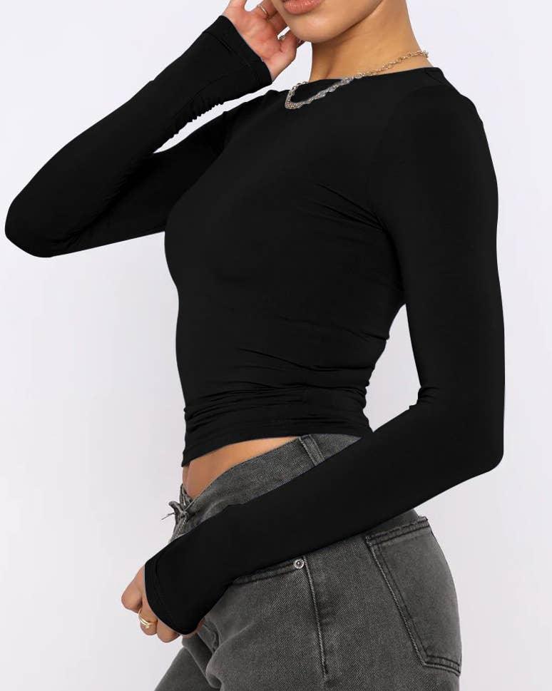 Ladies Solid Color Long Sleeves Basic Tee ESSU - SWEETKAMA