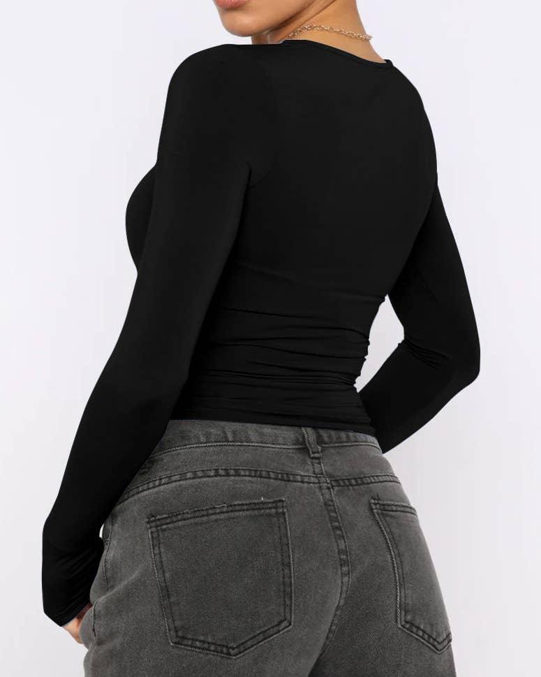 Ladies Solid Color Long Sleeves Basic Tee ESSU - SWEETKAMA