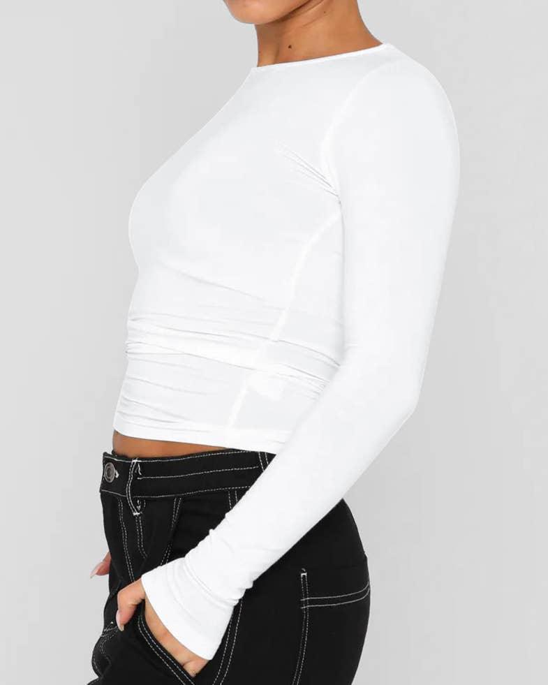 Ladies Solid Color Long Sleeves Basic Tee ESSU - SWEETKAMA