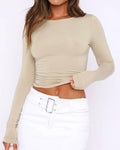 Ladies Solid Color Long Sleeves Basic Tee ESSU - SWEETKAMA