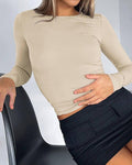 Ladies Solid Color Long Sleeves Basic Tee ESSU - SWEETKAMA