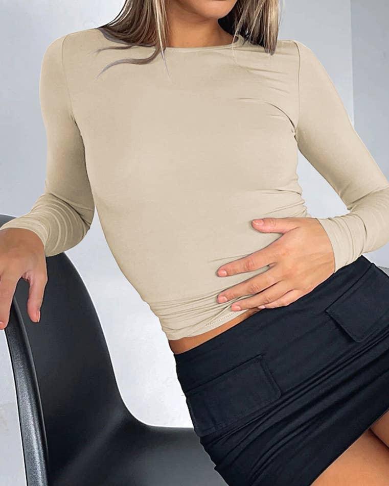 Ladies Solid Color Long Sleeves Basic Tee ESSU - SWEETKAMA