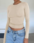Ladies Solid Color Long Sleeves Basic Tee ESSU - SWEETKAMA