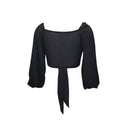 Ladies Solid Color Long Sleeves Bow Tie Crop Top LN258 - SWEETKAMA