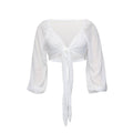 Ladies Solid Color Long Sleeves Bow Tie Crop Top LN258 - SWEETKAMA