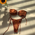 Ladies Solid Color Metal Rings Bikini Set 67691 - SWEETKAMA