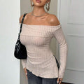 Ladies Solid Color Off Shoulder Knit Tee G2056 - SWEETKAMA
