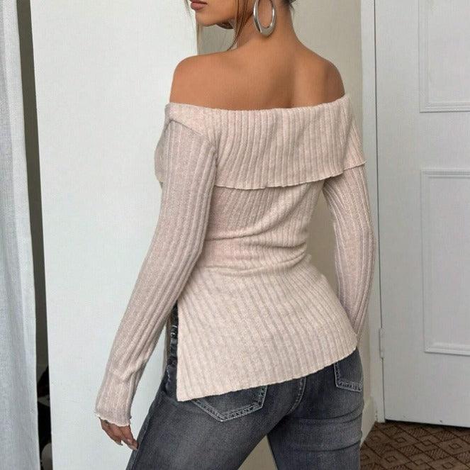 Ladies Solid Color Off Shoulder Knit Tee G2056 - SWEETKAMA