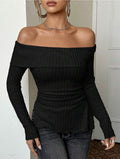 Ladies Solid Color Off Shoulder Knit Tee G2056 - SWEETKAMA