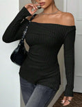 Ladies Solid Color Off Shoulder Knit Tee G2056 - SWEETKAMA
