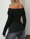 Ladies Solid Color Off Shoulder Knit Tee G2056 - SWEETKAMA