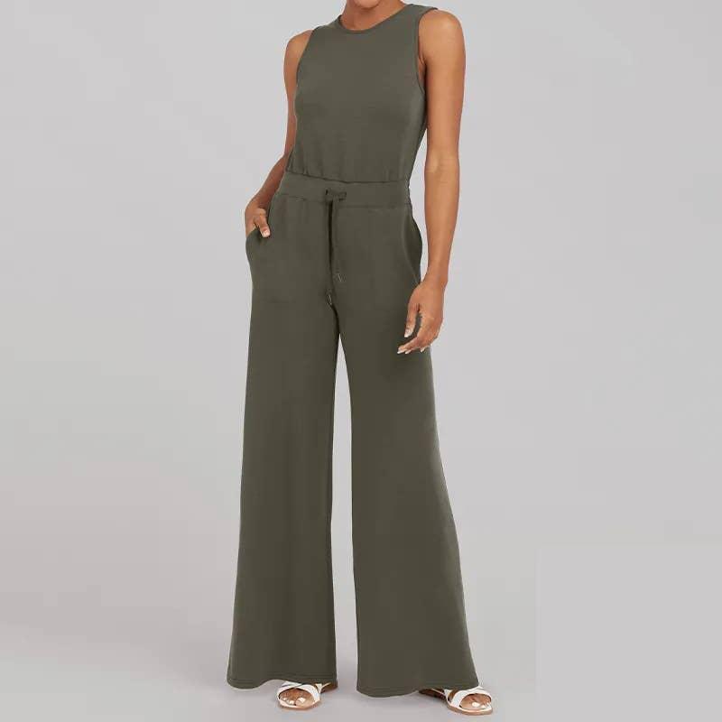 Ladies Solid Color Overall Sleeveless Daily Jumpsuit 23100 - SWEETKAMA