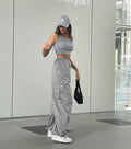 Ladies Solid Color Pockets Wide Leg Loose Pants C-K2051 - SWEETKAMA