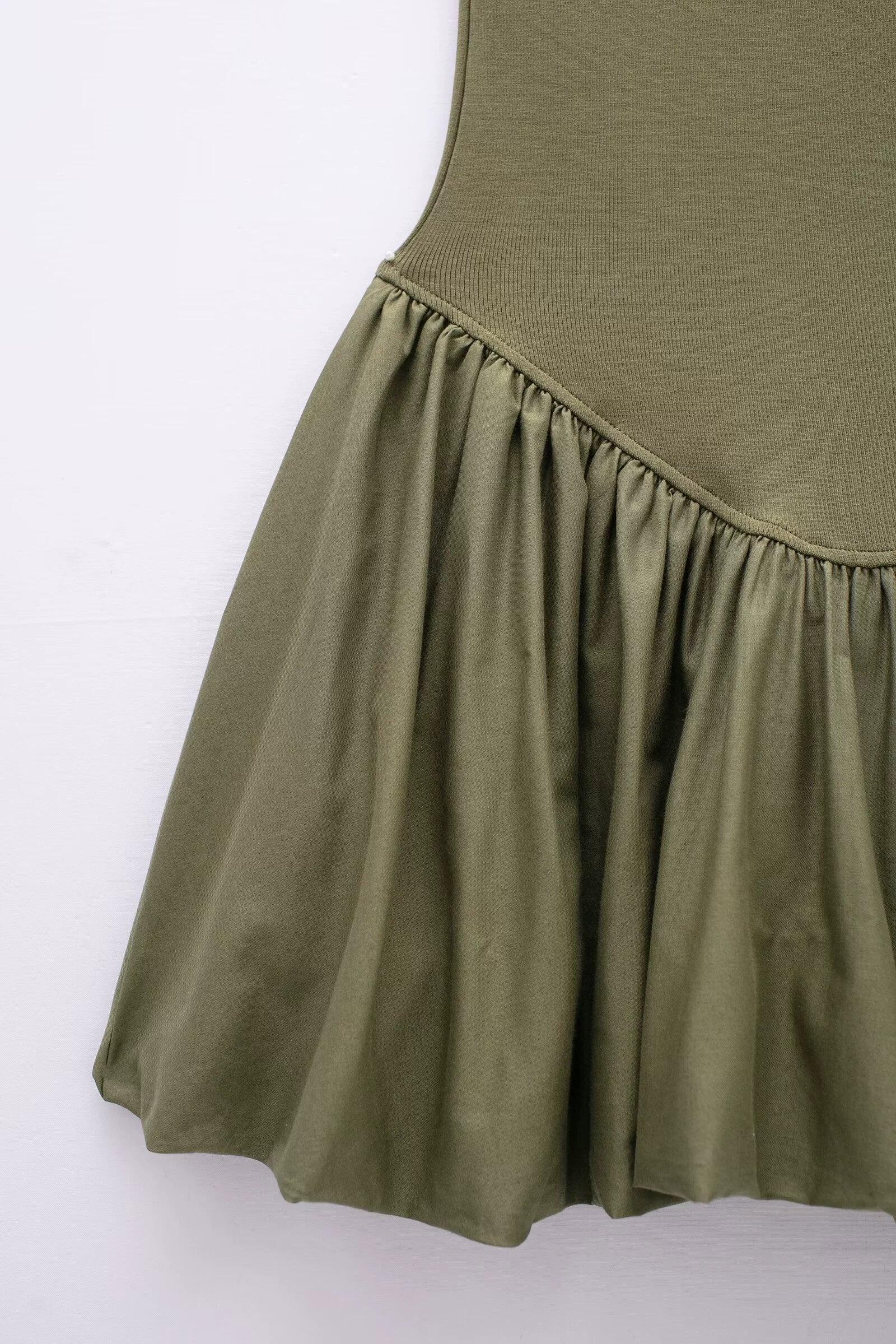 Ladies Solid Color Puff Mini Dress 4174 - SWEETKAMA