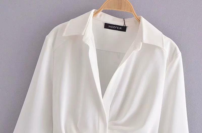 Ladies Solid Color Shirt And Straight Skirt Set 8712 - SWEETKAMA