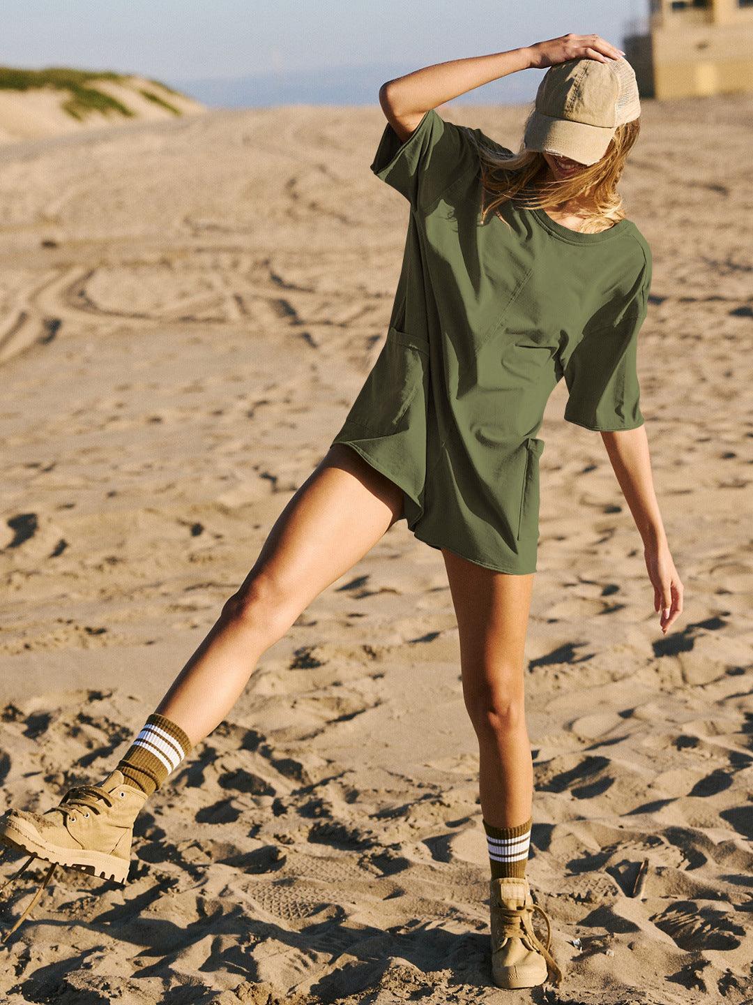 Ladies Solid Color Short Sleeves Romper EKBI - SWEETKAMA