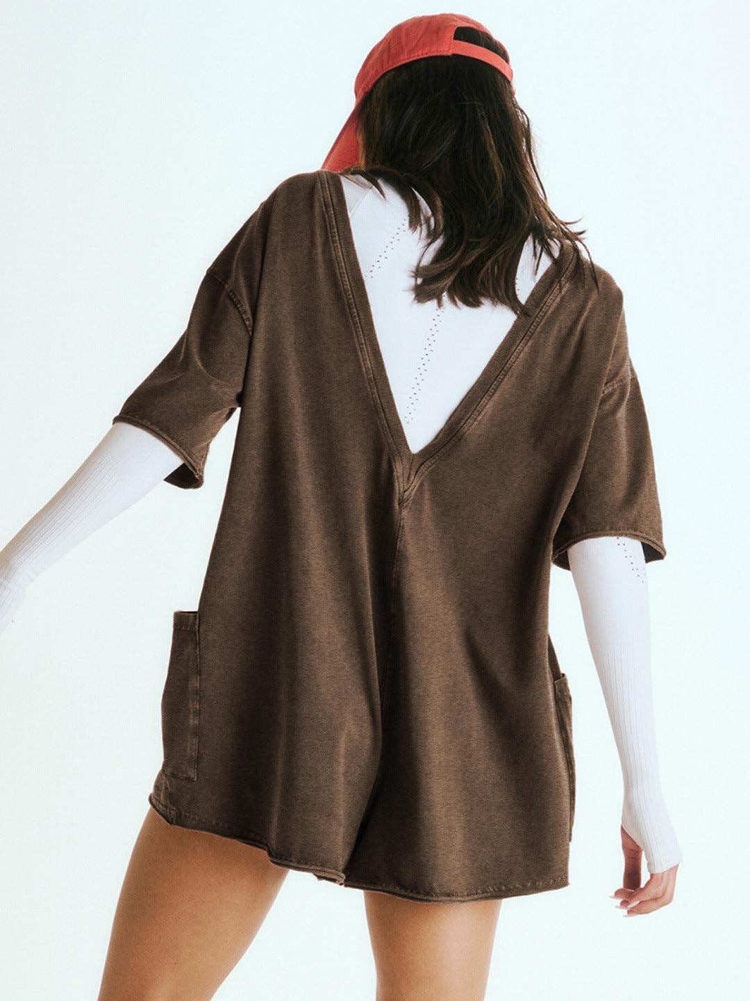 Ladies Solid Color Short Sleeves Romper EKBI - SWEETKAMA