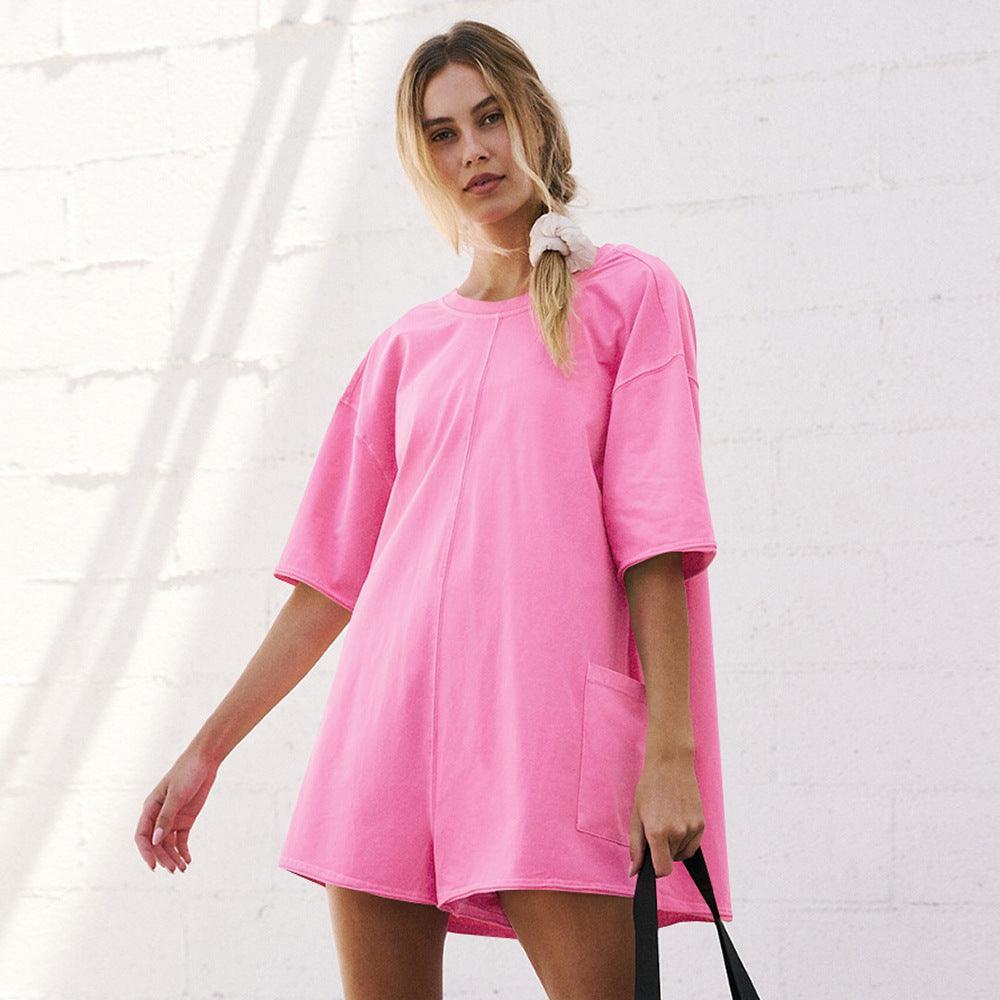 Ladies Solid Color Short Sleeves Romper EKBI - SWEETKAMA