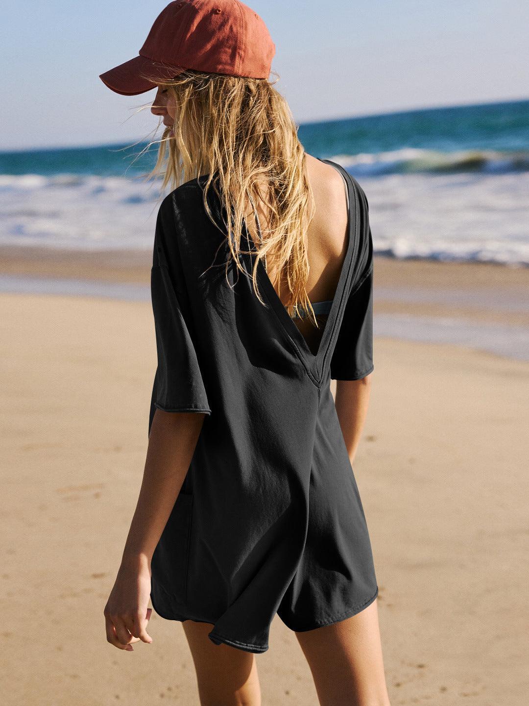 Ladies Solid Color Short Sleeves Romper EKBI - SWEETKAMA