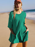 Ladies Solid Color Short Sleeves Romper EKBI - SWEETKAMA