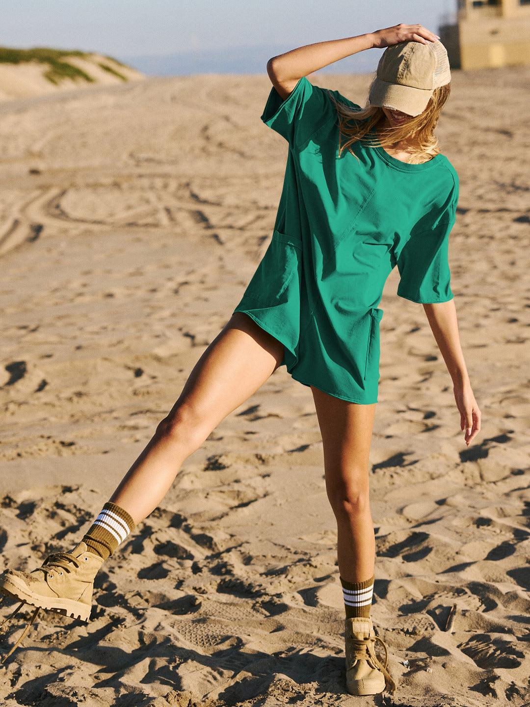 Ladies Solid Color Short Sleeves Romper EKBI - SWEETKAMA