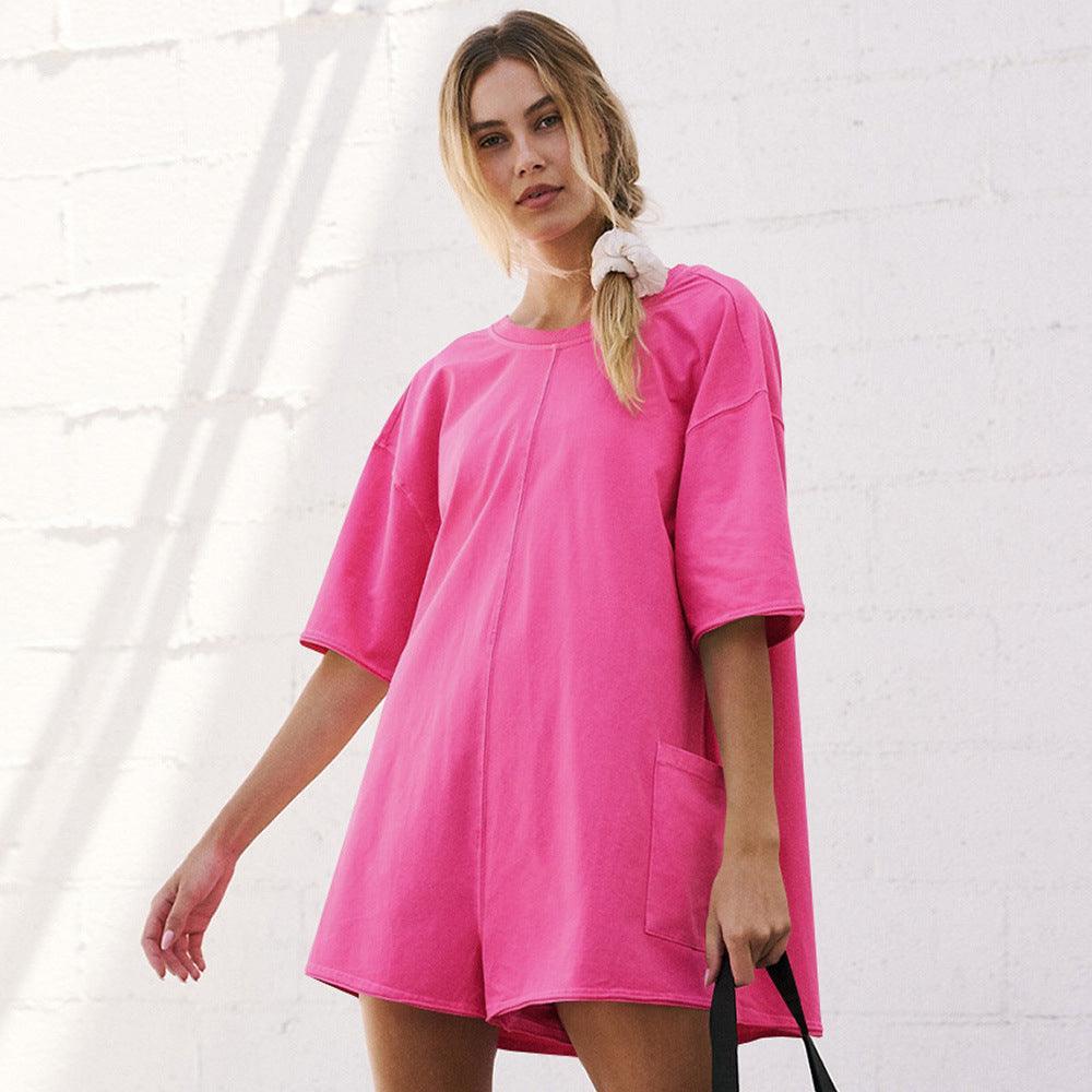 Ladies Solid Color Short Sleeves Romper EKBI - SWEETKAMA