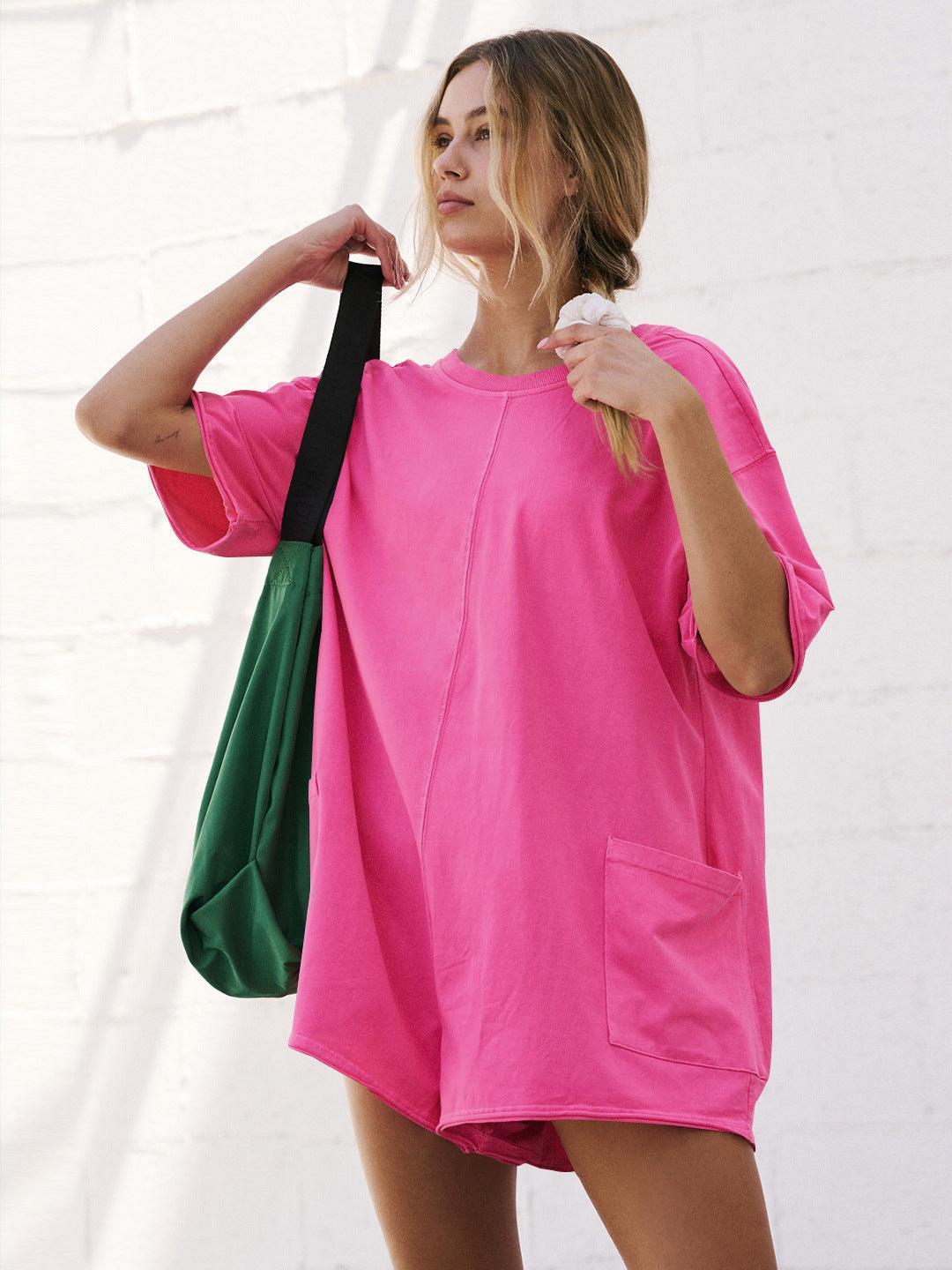 Ladies Solid Color Short Sleeves Romper EKBI - SWEETKAMA