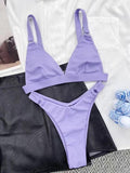 Ladies Solid Color Shoulder Straps Bikini Set 3083 - SWEETKAMA