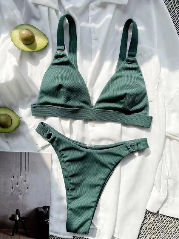 Ladies Solid Color Shoulder Straps Bikini Set 3083 - SWEETKAMA