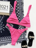 Ladies Solid Color Shoulder Straps Bikini Set 3083 - SWEETKAMA
