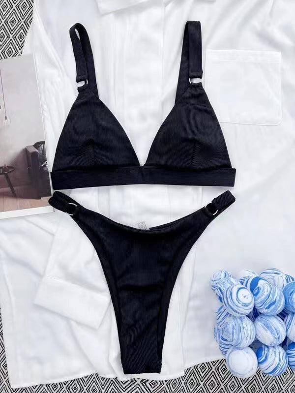 Ladies Solid Color Shoulder Straps Bikini Set 3083 - SWEETKAMA