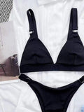 Ladies Solid Color Shoulder Straps Bikini Set 3083 - SWEETKAMA