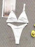 Ladies Solid Color Shoulder Straps Bikini Set 3083 - SWEETKAMA