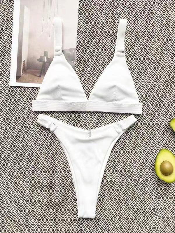 Ladies Solid Color Shoulder Straps Bikini Set 3083 - SWEETKAMA