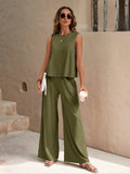 Ladies Solid Color Sleeveless Vest and Pants Sets AXR366 - SWEETKAMA