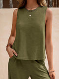 Ladies Solid Color Sleeveless Vest and Pants Sets AXR366 - SWEETKAMA