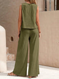 Ladies Solid Color Sleeveless Vest and Pants Sets AXR366 - SWEETKAMA