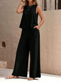 Ladies Solid Color Sleeveless Vest and Pants Sets AXR366 - SWEETKAMA