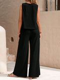 Ladies Solid Color Sleeveless Vest and Pants Sets AXR366 - SWEETKAMA