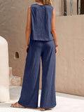Ladies Solid Color Sleeveless Vest and Pants Sets AXR366 - SWEETKAMA
