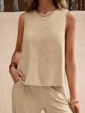 Ladies Solid Color Sleeveless Vest and Pants Sets AXR366 - SWEETKAMA