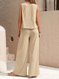 Ladies Solid Color Sleeveless Vest and Pants Sets AXR366 - SWEETKAMA