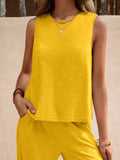 Ladies Solid Color Sleeveless Vest and Pants Sets AXR366 - SWEETKAMA