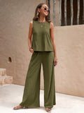 Ladies Solid Color Sleeveless Vest and Pants Sets AXR366 - SWEETKAMA