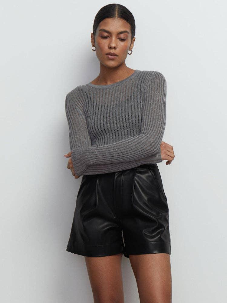 Ladies Solid Color Slim Fit Knit Blouse TX0022 - SWEETKAMA
